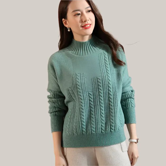 Turtleneck wool sweater women Bean Green
