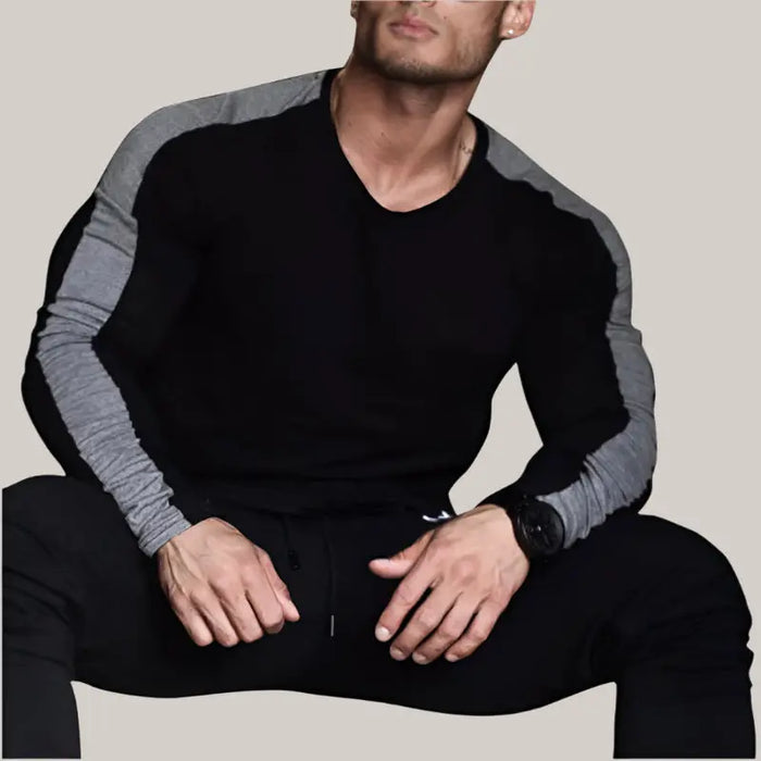 Long-sleeved T-shirt for men Black with stripe