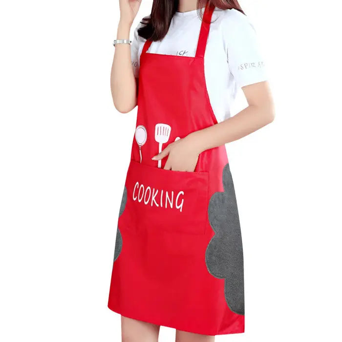 Waterproof Sleeveless Kitchen Apron with Coral Fleece, 71 × 72 cm Red