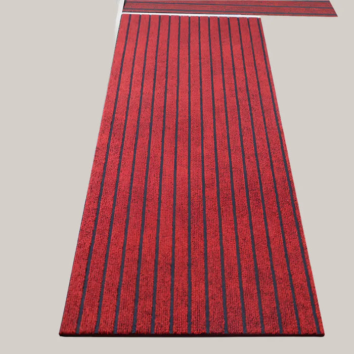 Striped Machine-Woven PVC Kitchen Floor Mat Wine Red