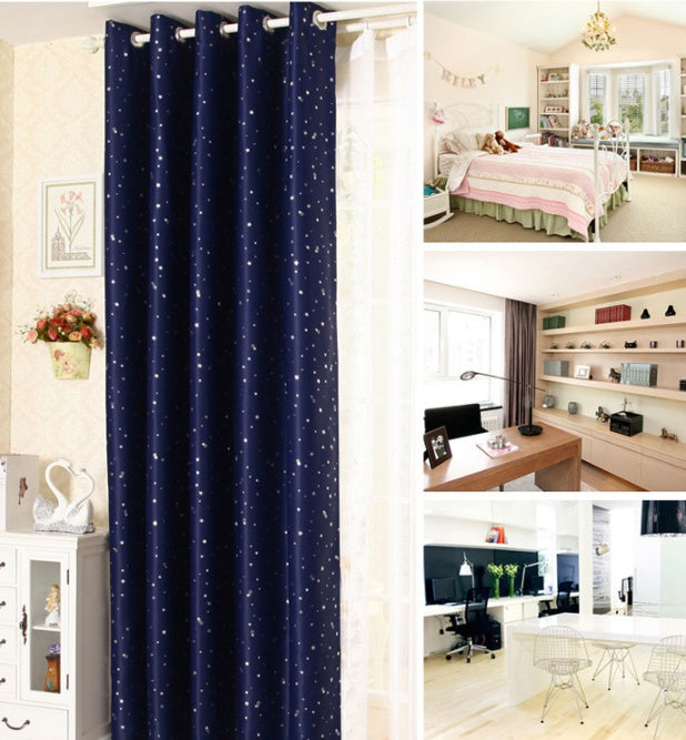 Star print perforated finished curtain Navy Blue