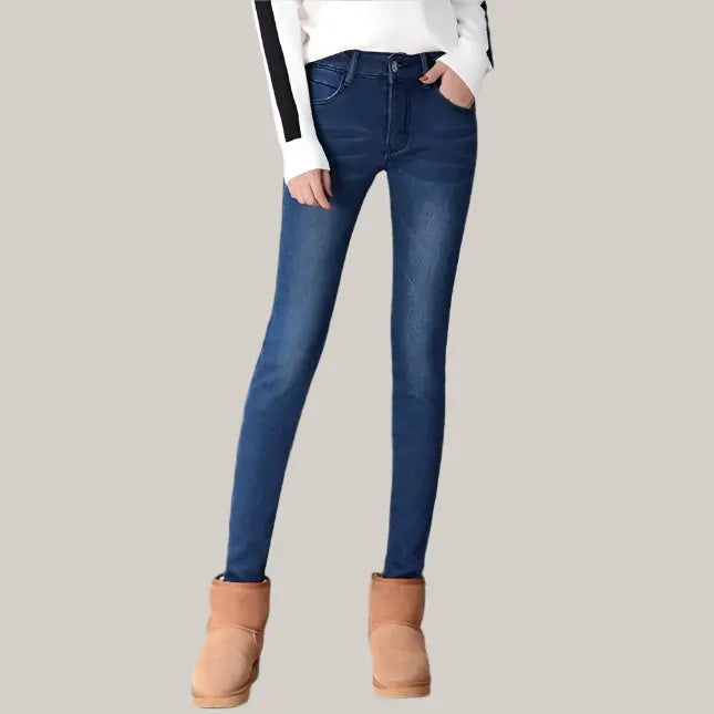 Plush thick jeans Blue without cashmere