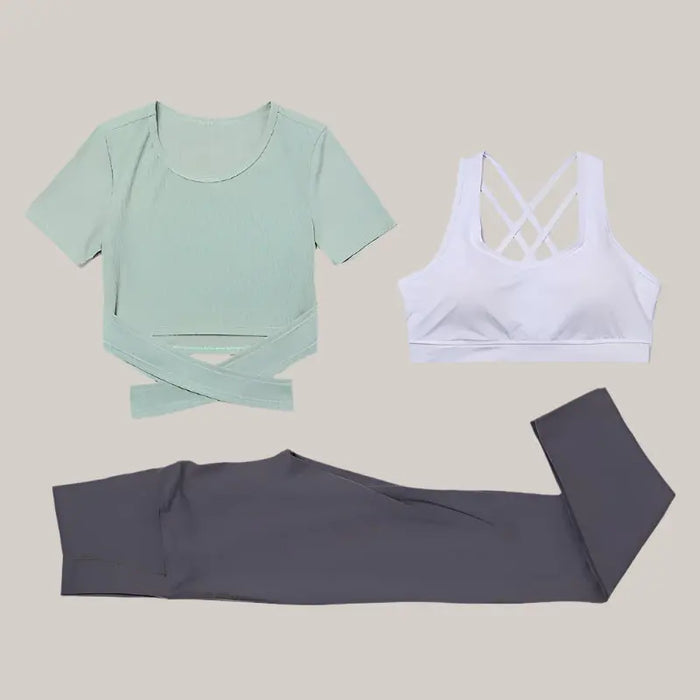 Three-piece speed suit for gym yoga wear Green dark grey