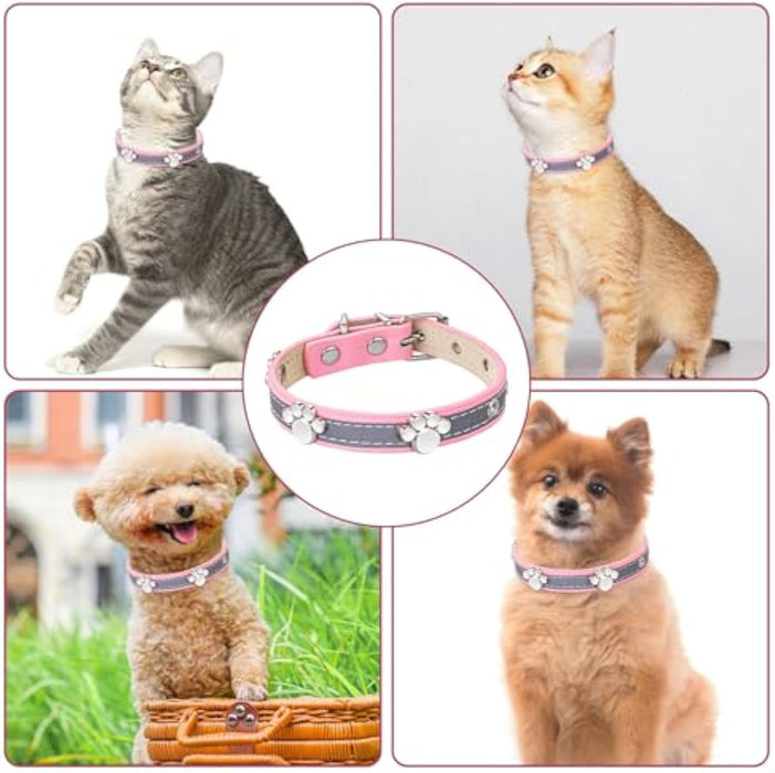 Adjustable Girl Puppy Dog Collars With Cute Paw Rivet