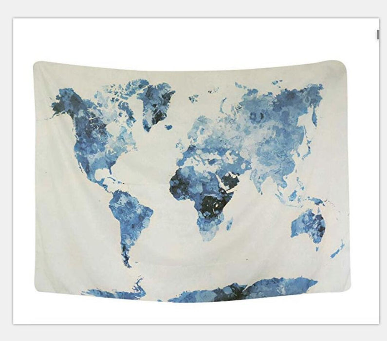 Blue Map Polyester Wall Tapestry
