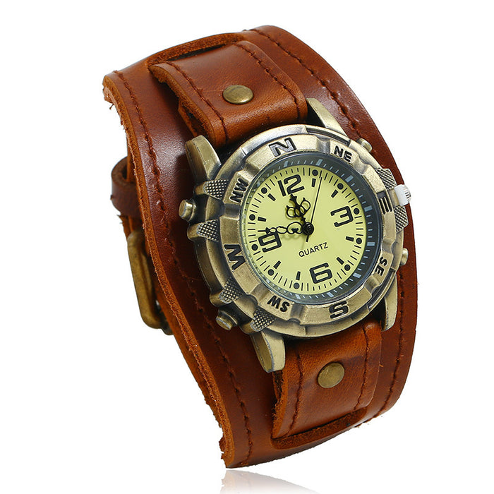 Vintage Leather Watch Bracelet Brown