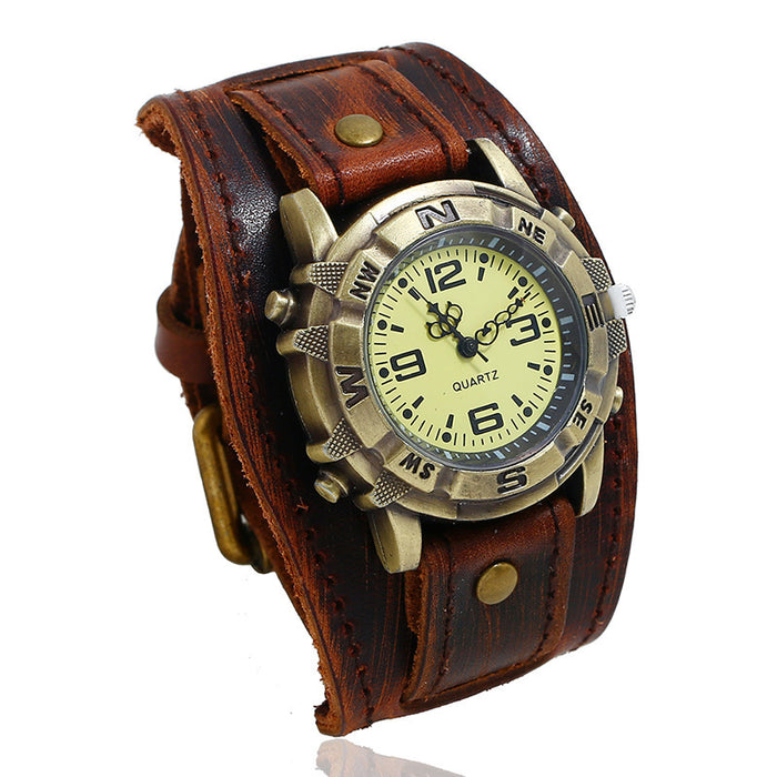 Vintage Leather Watch Bracelet Coffee