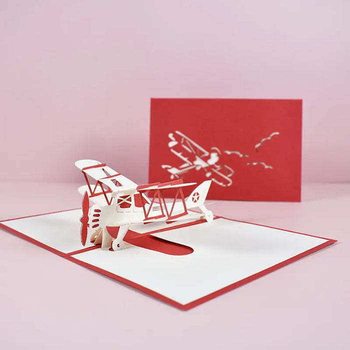 3D Airplane Pop-Up Greeting Card – Red Red