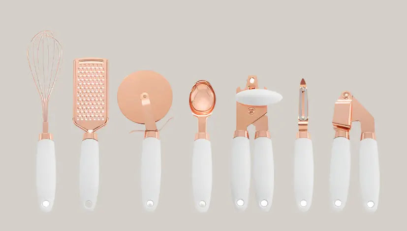 7-Piece Rose Gold Stainless Steel Kitchen Utensil Set White