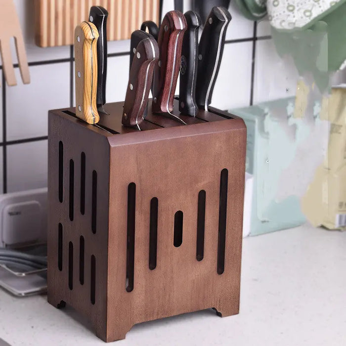 Ventilated Rubberwood Knife Holder, Wall-Mounted or Countertop