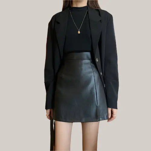 HOT Fashion Women Shiny Leather Skirts black