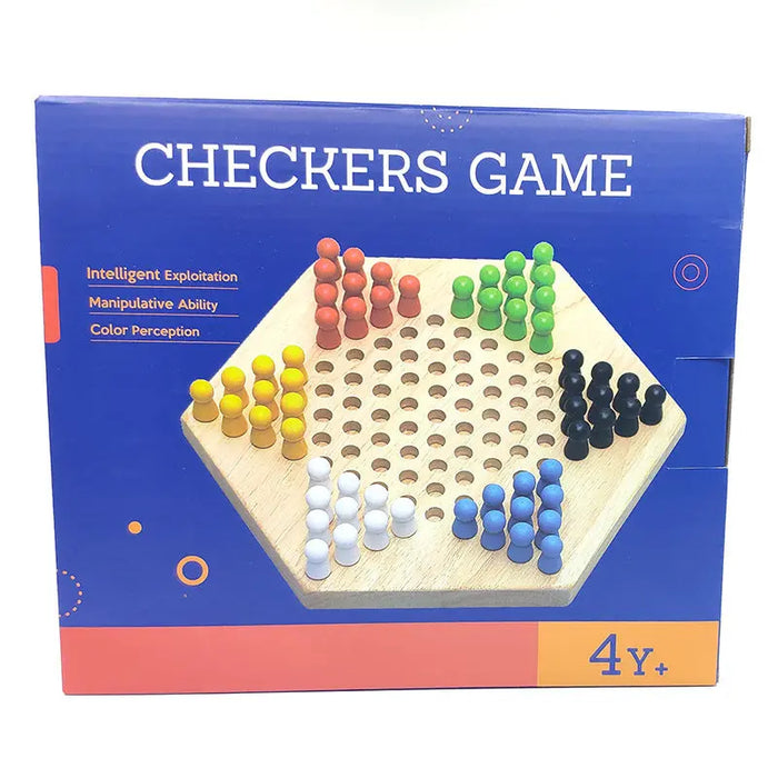 Wooden Hexagon Checkers Game – Rubberwood