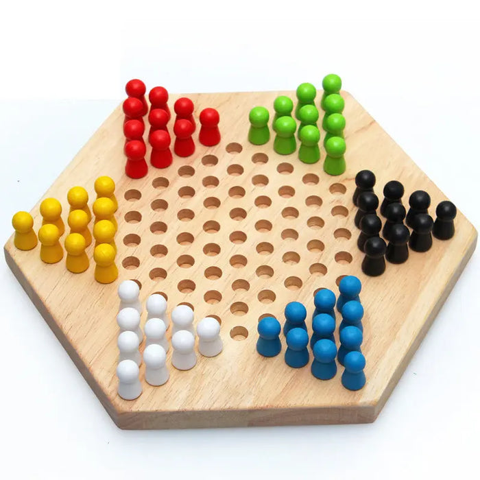 Wooden Hexagon Checkers Game – Rubberwood