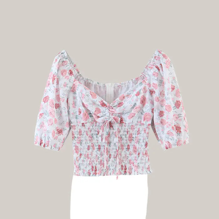 Sweet Chic Floral Print Crop Tops Pink