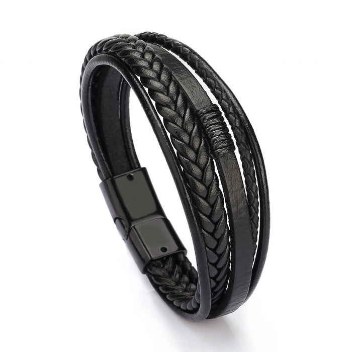 Men's Genuine Leather Classic Bracelet Black