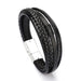 Men's Genuine Leather Classic Bracelet Black and silver