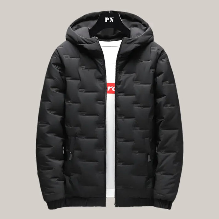 Warm Hooded Cotton Jacket Men Black