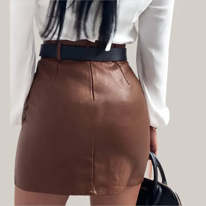 Elegant Fashion Rivets PU Leather Skirts Women