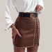 Elegant Fashion Rivets PU Leather Skirts Women Brown