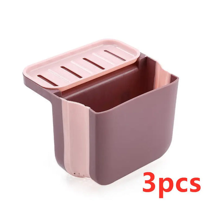 Foldable Drain Filter Shelf Kitchen Drain Basket Pink3pcs