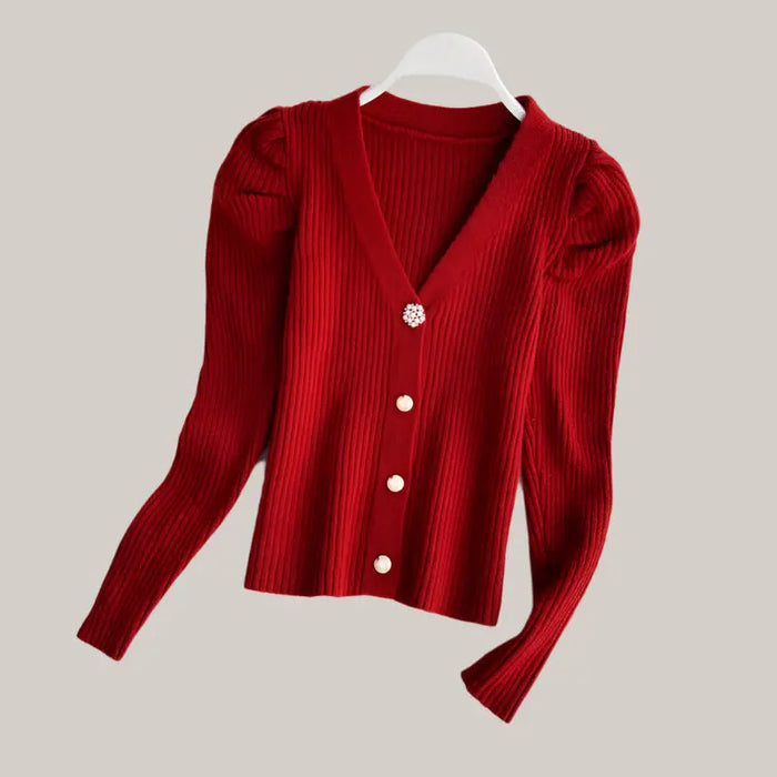 women cardigan sweater Wine Red One size