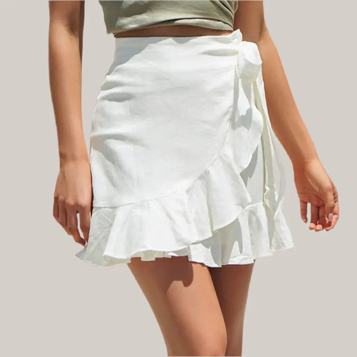 White Skirts Solid Ruffles Bandage Lace Up Sho White