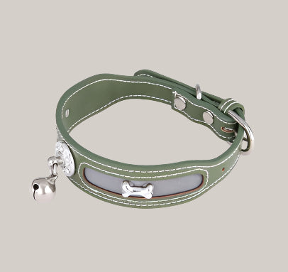 Bone-Pattern Collar for Cats and Dogs Green 25to32cm