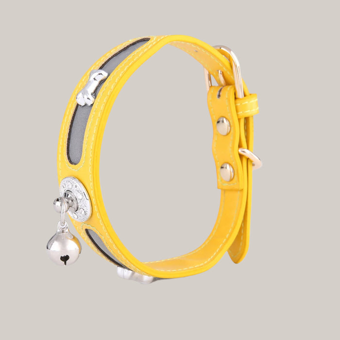 Bone-Pattern Collar for Cats and Dogs Yellow 25to32cm