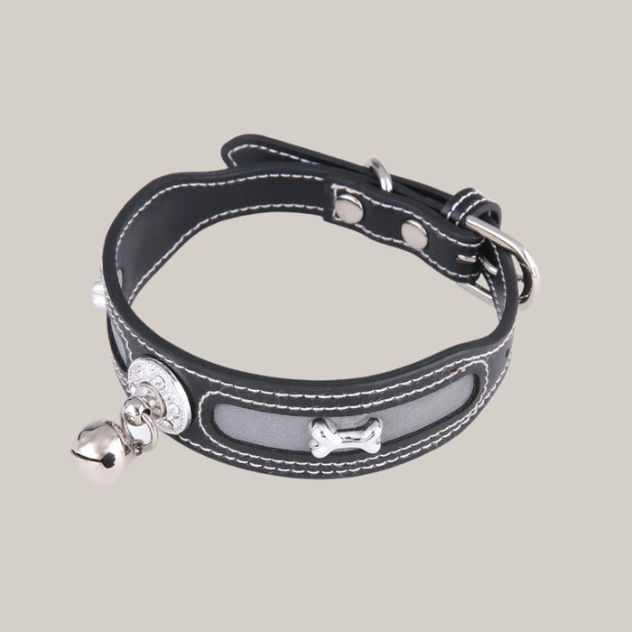 Bone-Pattern Collar for Cats and Dogs Black 25to32cm