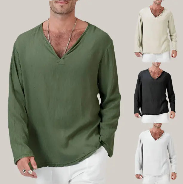 Cotton And Linen Ethnic Style Men's T-shirt