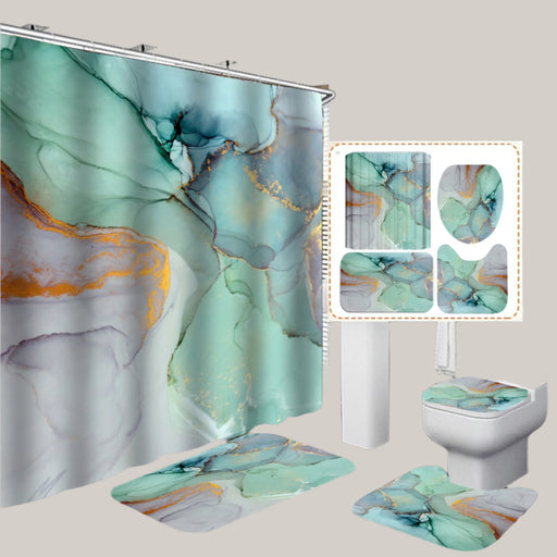 Modern 3D Shower Curtain and Bath Mat Set Green