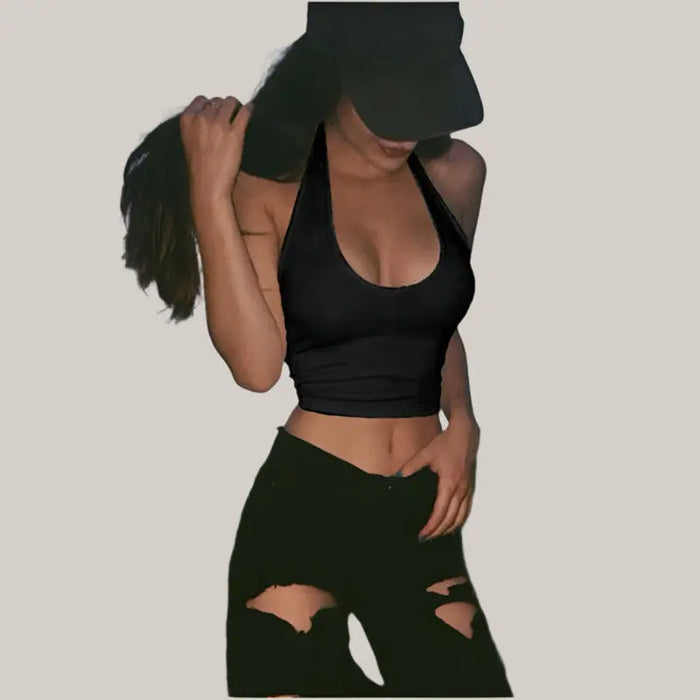 Crop Top White Sexy Vest Black
