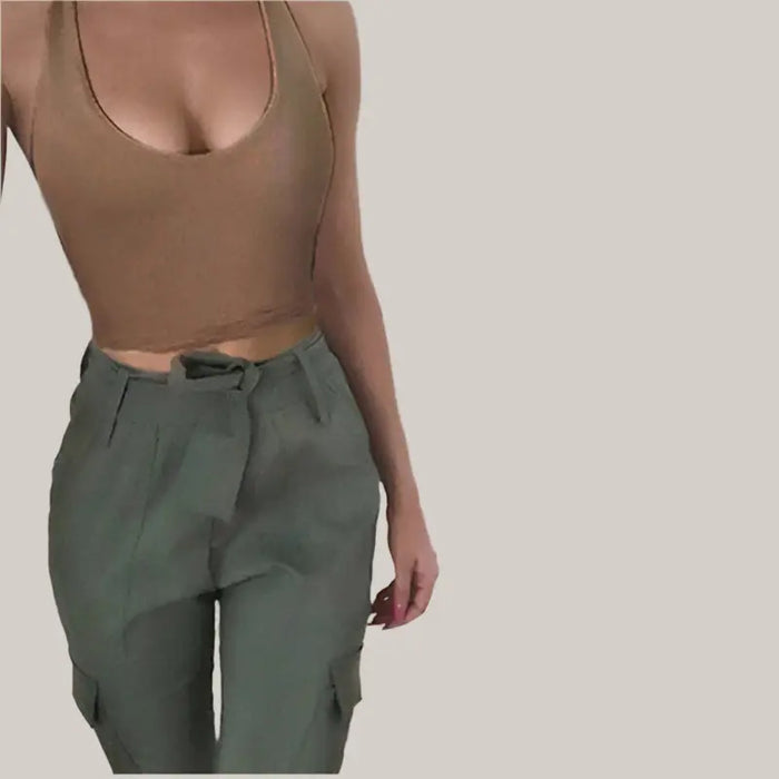 Crop Top White Sexy Vest Brown