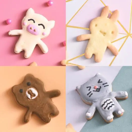 3D Cartoon Plastic Baking Cutter Set with Expression Stamps