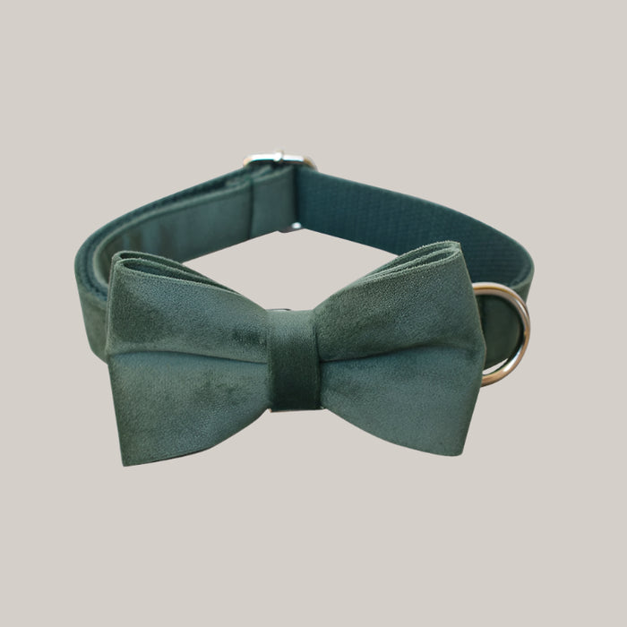 Green Velvet Dog Collar and Leash Set Bow Knot Dog Pole