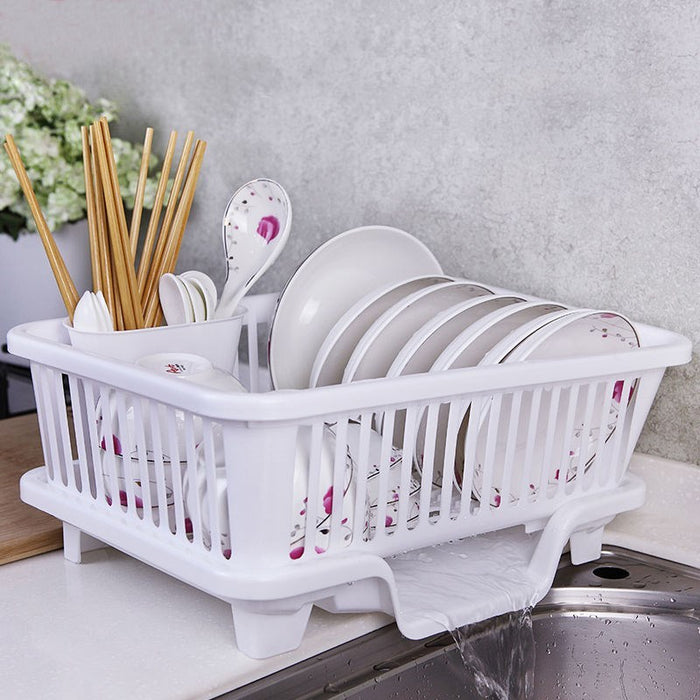 Plastic Kitchen Dish Draining Rack, 44.5 × 24 × 18 cm White M