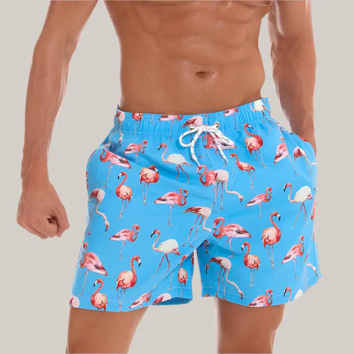 Beach shorts man Blue flamingos