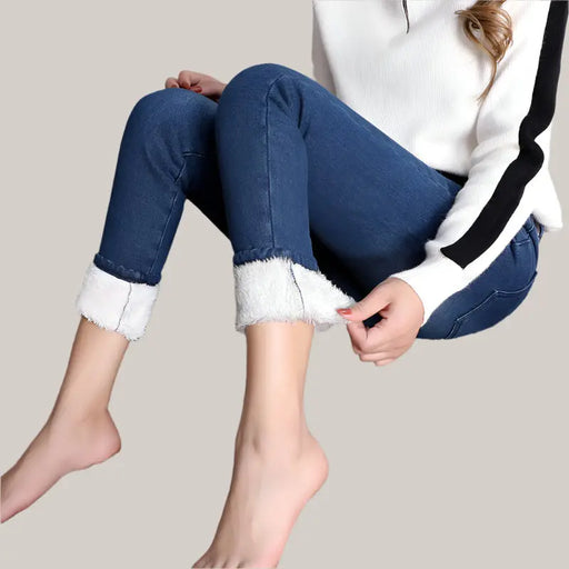 Plush thick jeans Blue lamb cashmere