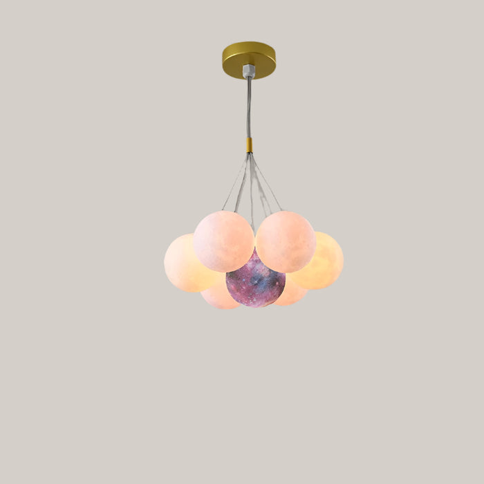 Nordic Moon Bubble LED Chandelier, 4000K Golden 7pcs Color ball 12cm