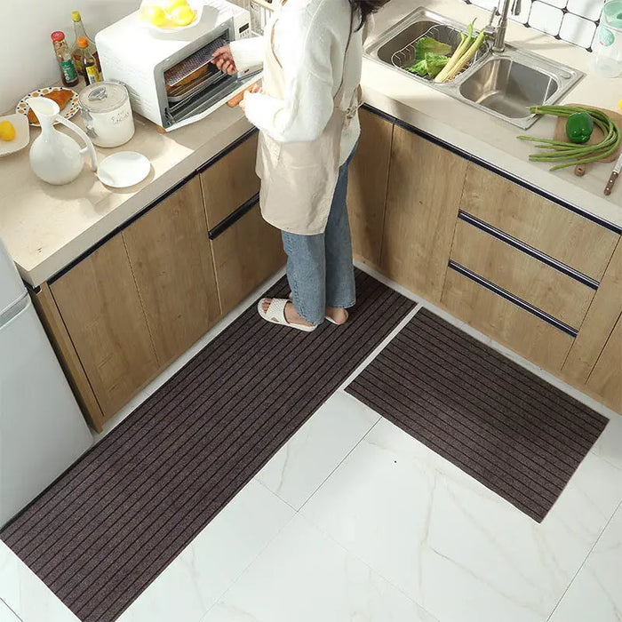 Striped Machine-Woven PVC Kitchen Floor Mat Coffee