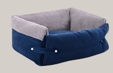 Reversible Pet Bed with Removable Blanket Blue Ash