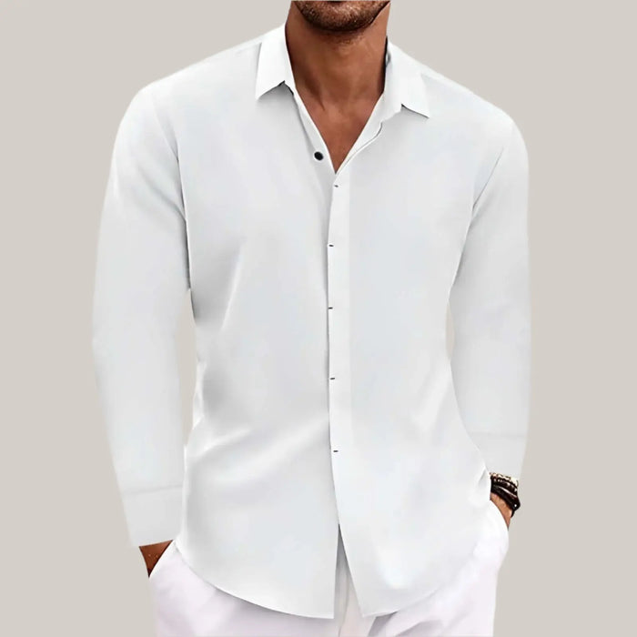 Long Sleeve LinenShirt Men White