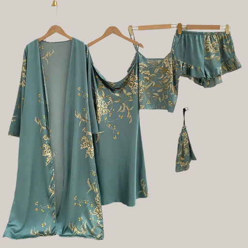 Printed Little Cherry Pajamas For Women Green