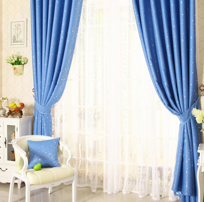 Star print perforated finished curtain Blue