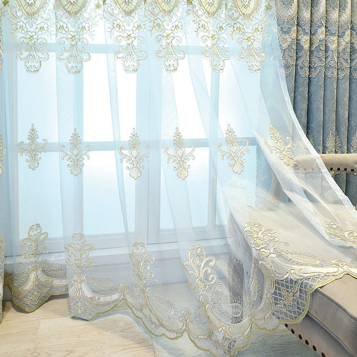 European Embroidered Chenille Room-Darkening Curtain Fabric Light Yarn