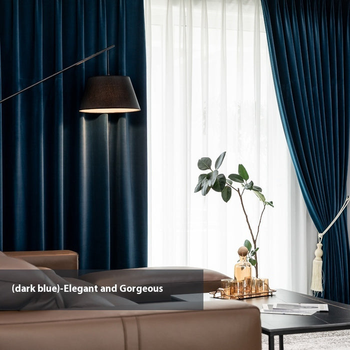 Full Shading Australian Wool Plush Curtain Dark Blue