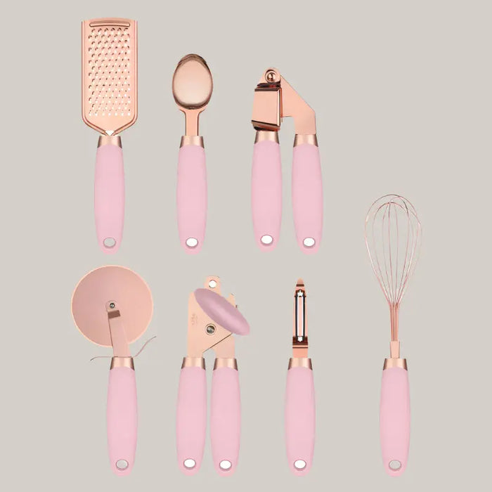 7-Piece Rose Gold Stainless Steel Kitchen Utensil Set Pink
