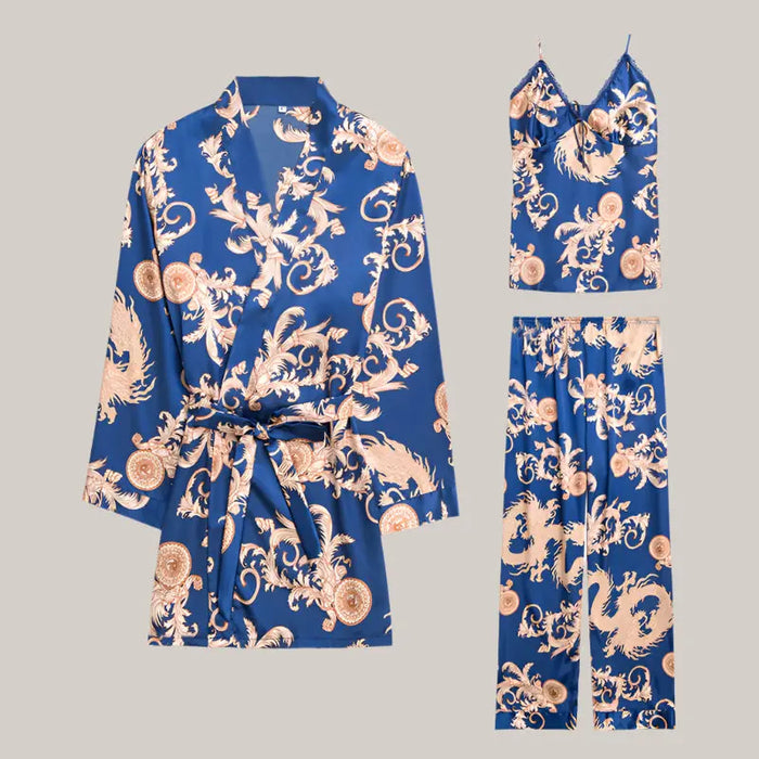 Three-piece silk pajamas for women