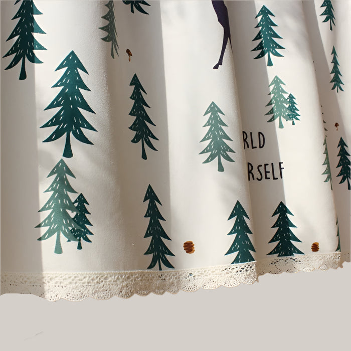 Christmas Reindeer Cotton-Linen Short Curtain