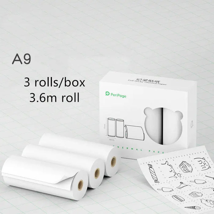 Mini Bliuetooth Wireless Thermal Printer 3.6m 3 rolls set A9 white